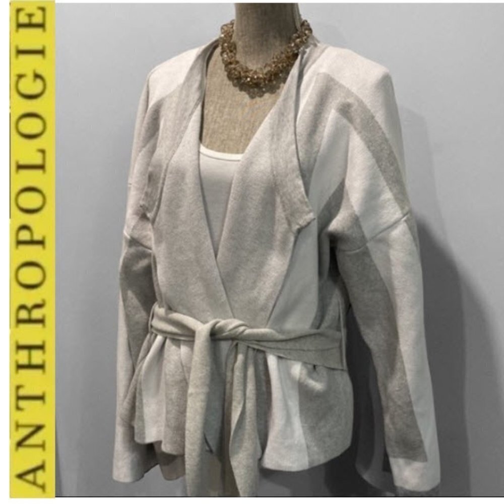 Elliatt Neutral Tone Wrap Cardigan in Cream and Light Gray